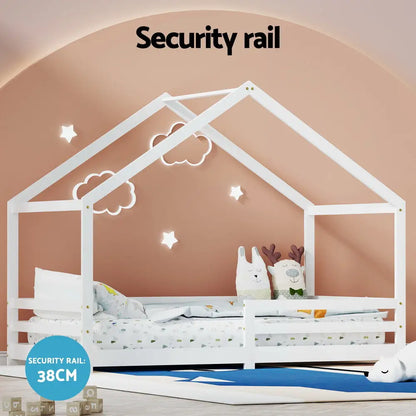 Bed Frame Wooden Kids Single House White Amos