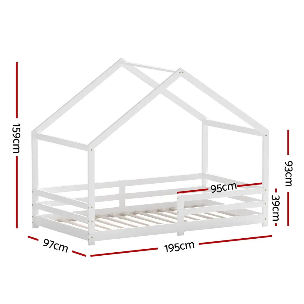 Bed Frame Wooden Kids Single House White Amos