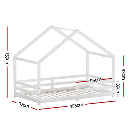 Bed Frame Wooden Kids Single House White Amos