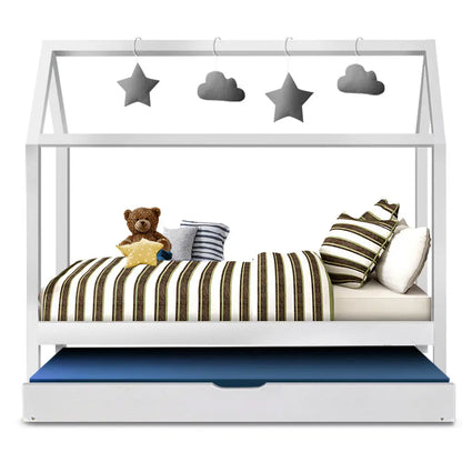 Bed Frame Wooden Trundle Daybed Kids House White Holy