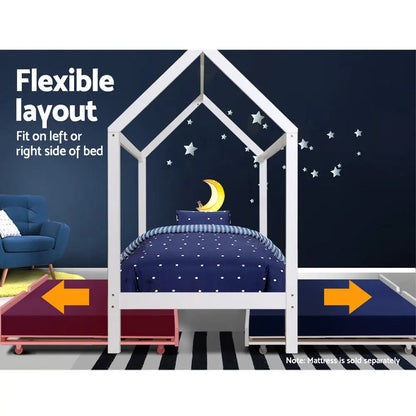 Bed Frame Wooden Trundle Daybed Kids House White Holy