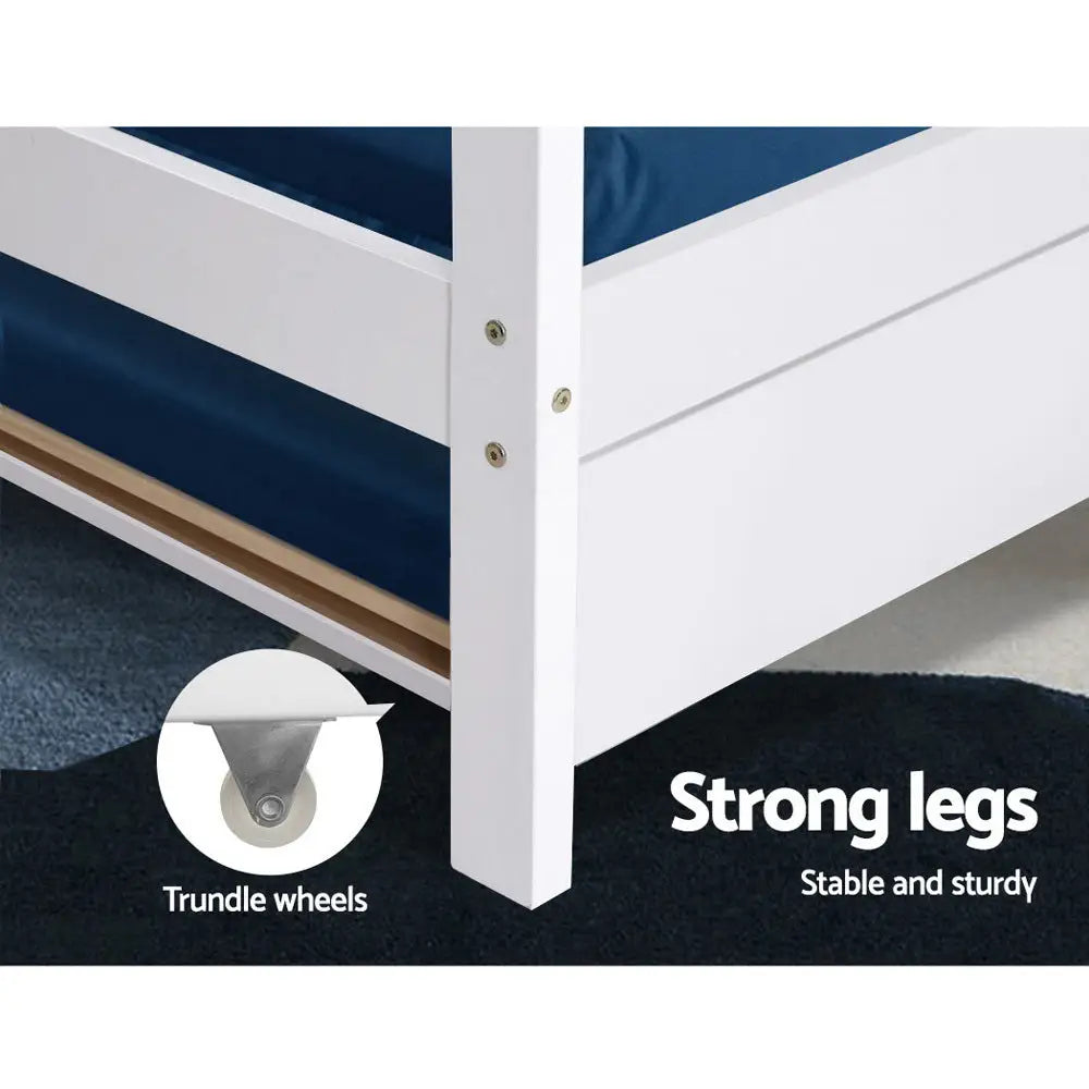 Bed Frame Wooden Trundle Daybed Kids House White Holy