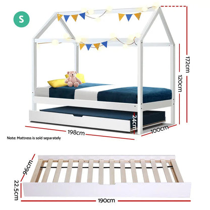 Bed Frame Wooden Trundle Daybed Kids House White Holy