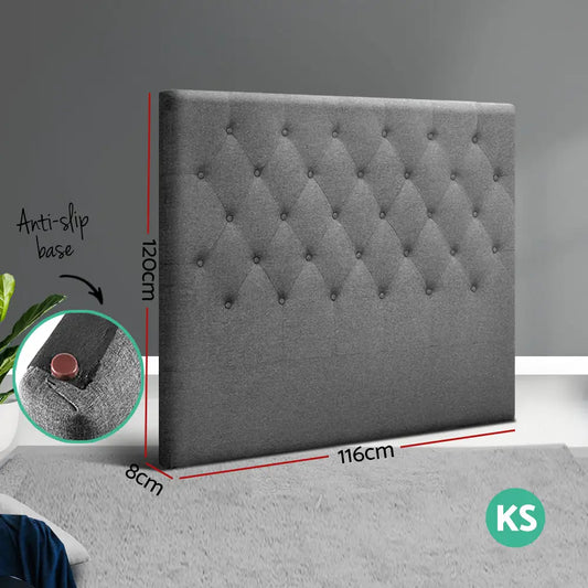 Bed Head Headboard King Single Size Fabric - Cappi Grey