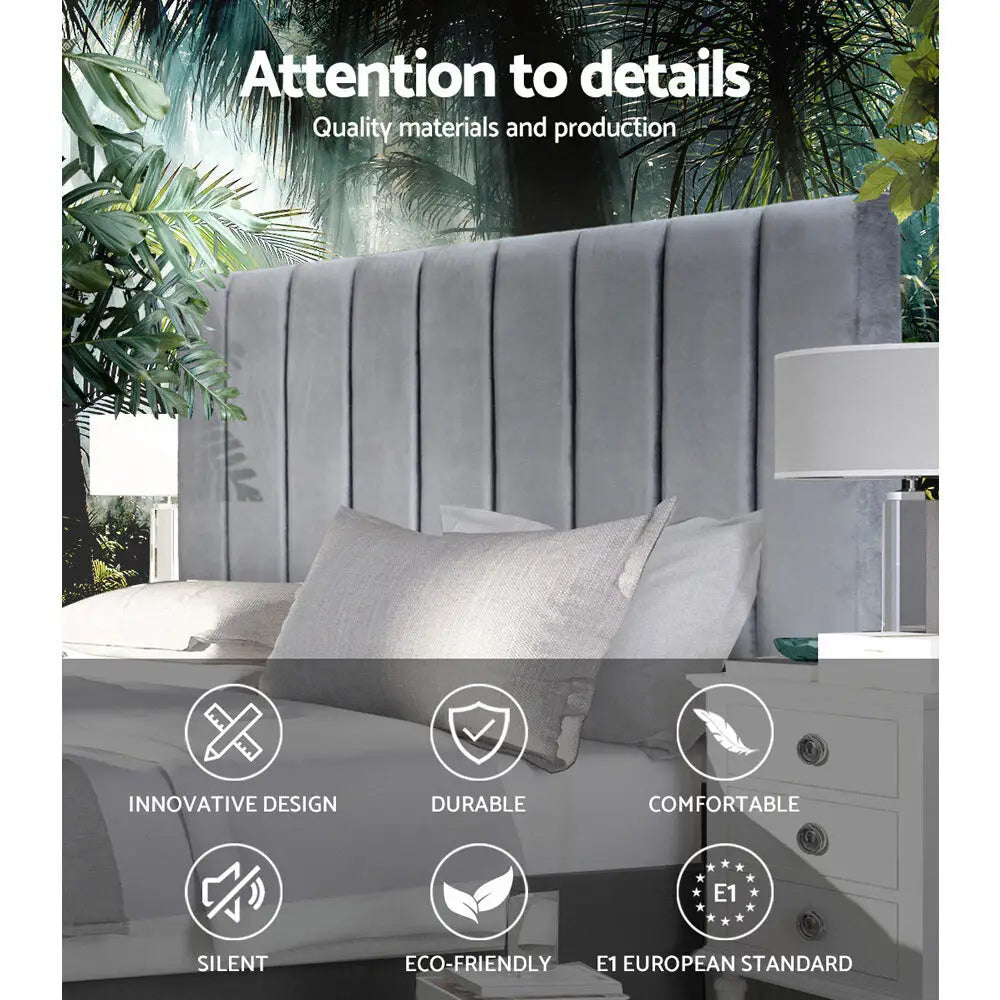 Bed Head Headboard King Velvet - Vela Grey