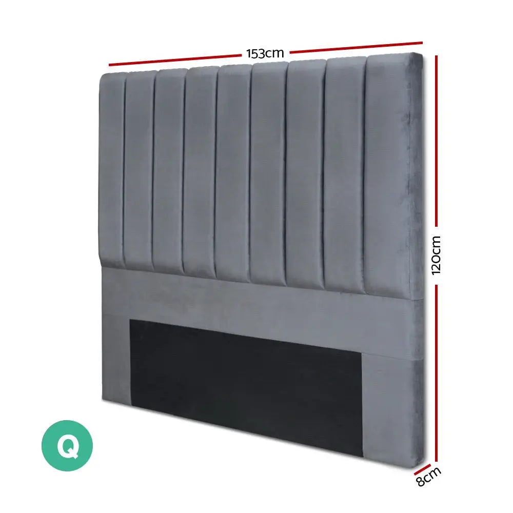 Bed Head Headboard Queen Velvet - Vela Grey
