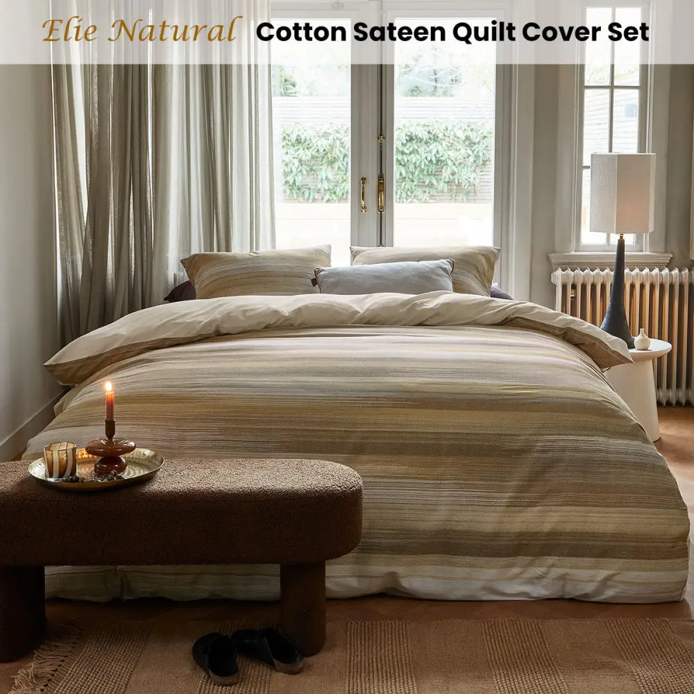 Bedding House Elie Natural Cotton Sateen Quilt Cover Set Queen