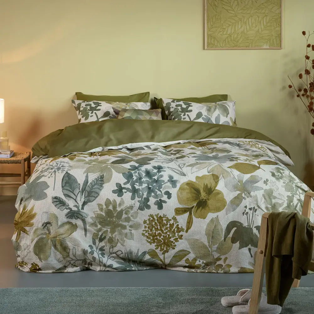 Bedding House Lilian Green 100% Cotton Percale Quilt Cover Set Queen