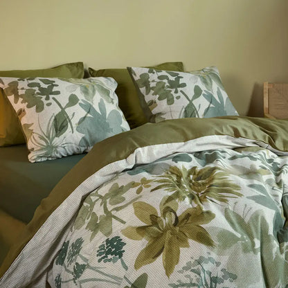 Bedding House Lilian Green 100% Cotton Percale Quilt Cover Set Queen