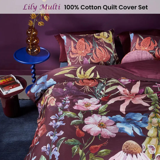 Bedding House Lily Multi Cotton Floral Quilt Cover Set King