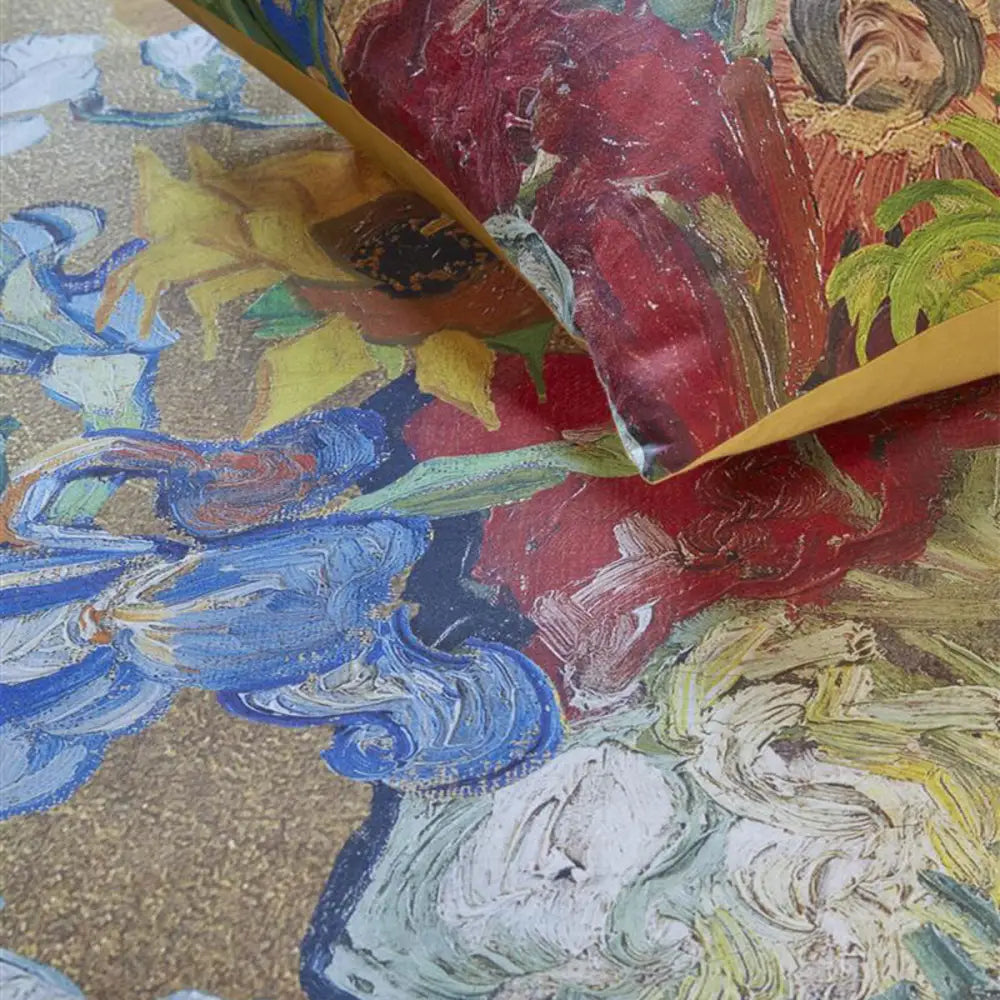 Bedding House Van Gogh Bouquet D’anniversaire Gold Cotton Sateen Quilt Cover Set Super King