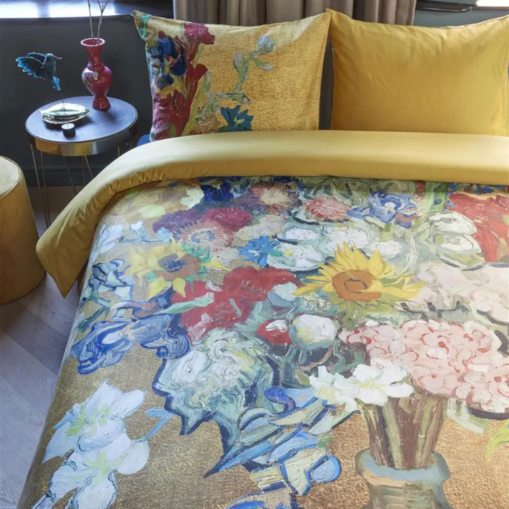Bedding House Van Gogh Bouquet D’anniversaire Gold Cotton Sateen Quilt Cover Set Queen