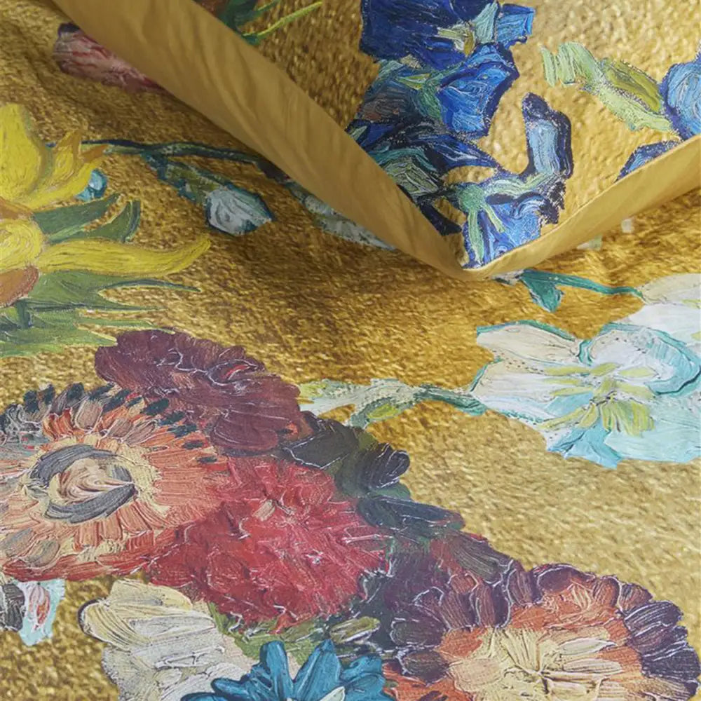 Bedding House Van Gogh Partout Des Fleurs Gold Cotton Sateen Quilt Cover Set Queen