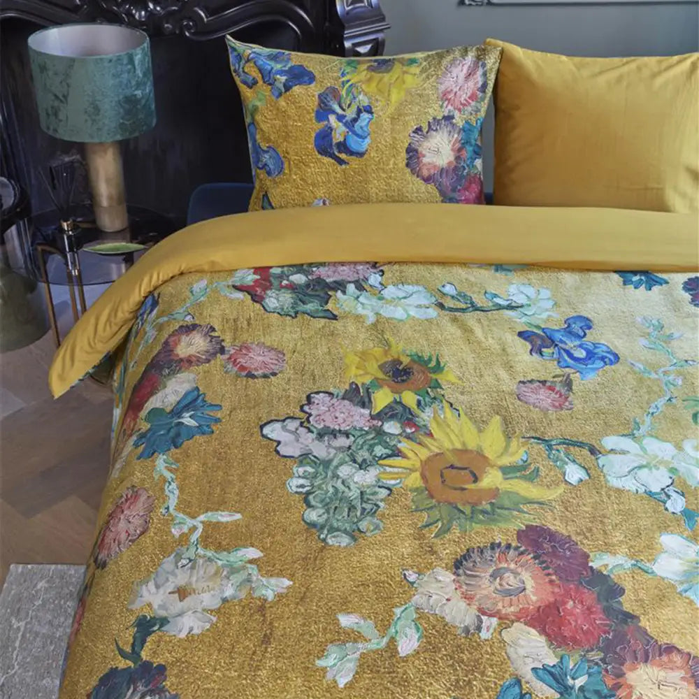 Bedding House Van Gogh Partout Des Fleurs Gold Cotton Sateen Quilt Cover Set Queen