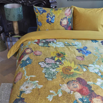Bedding House Van Gogh Partout Des Fleurs Gold Cotton Sateen Quilt Cover Set Queen