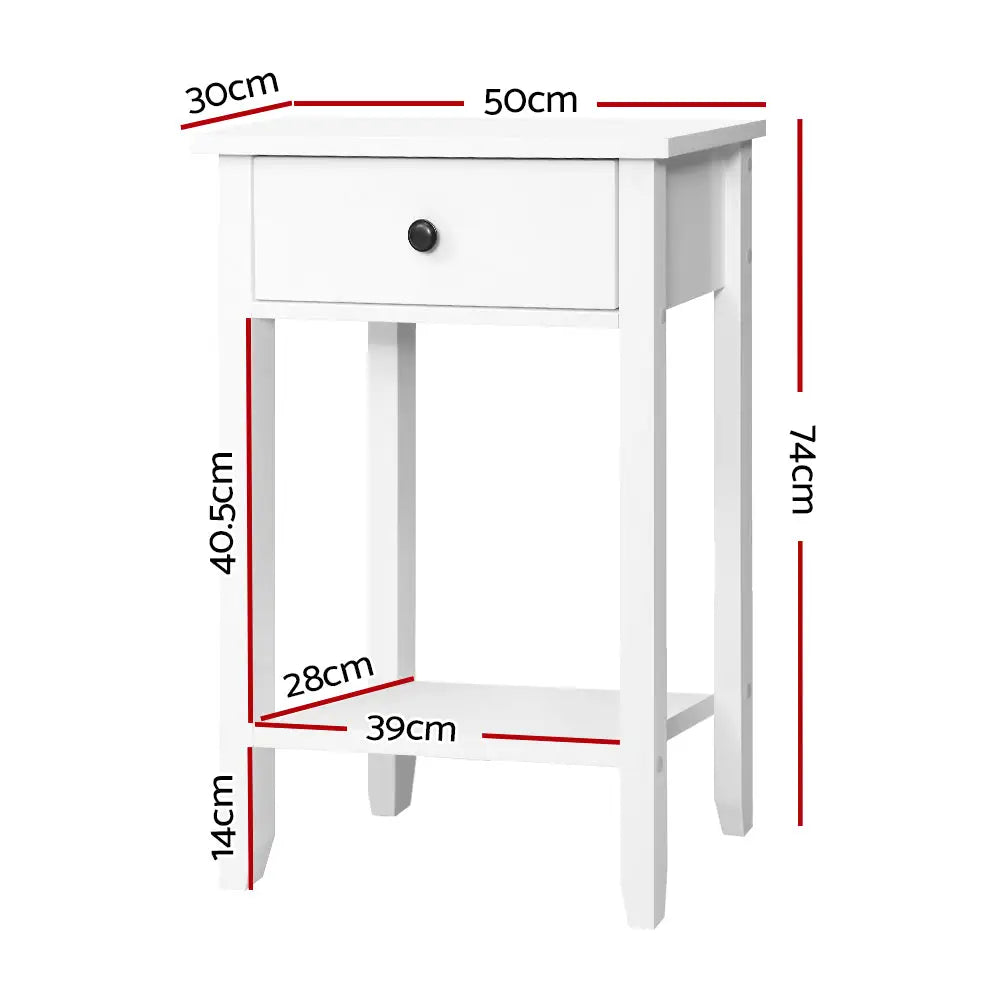 Bedside Table 1 Drawer with Shelf - Bowie White