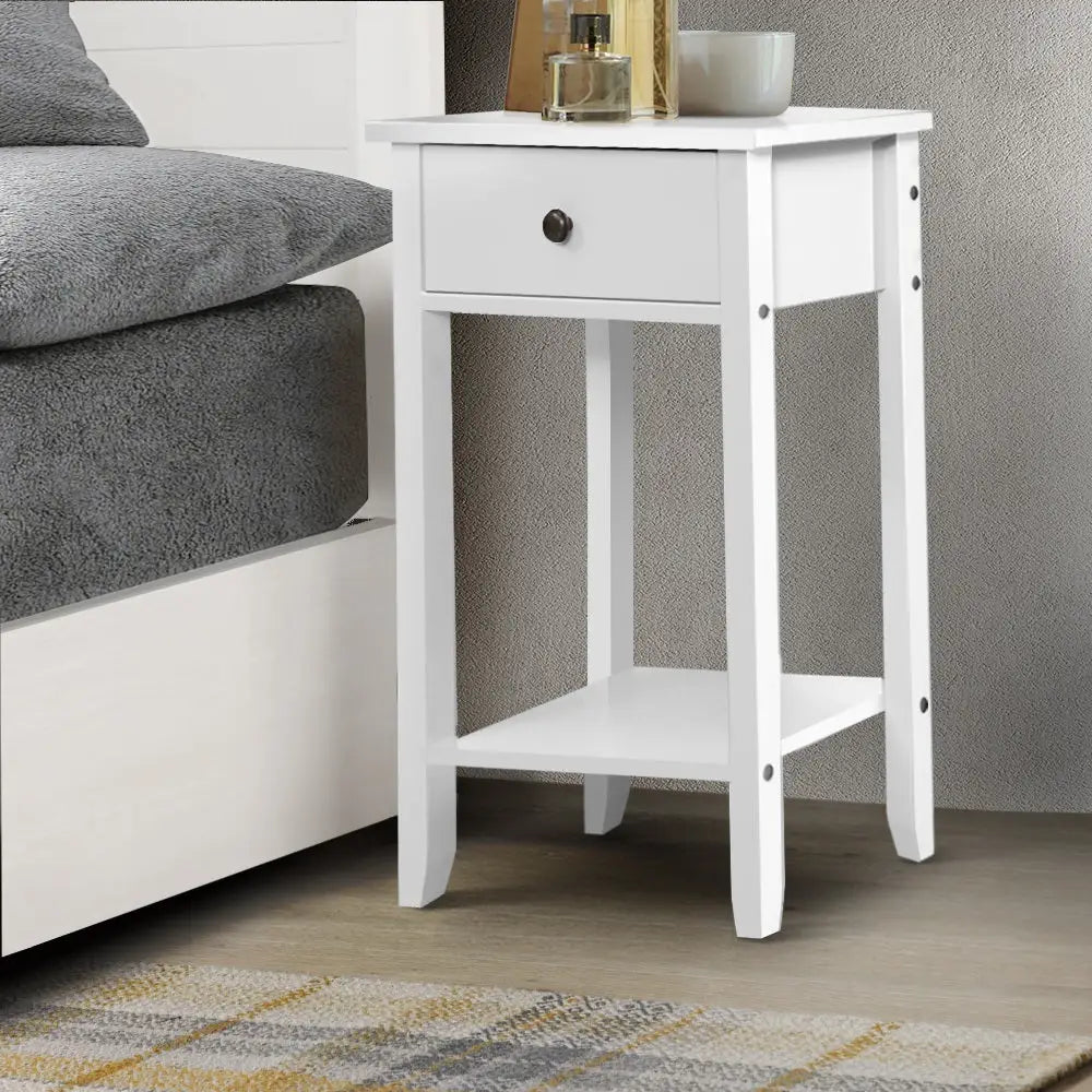 Bedside Table 1 Drawer with Shelf - Bowie White