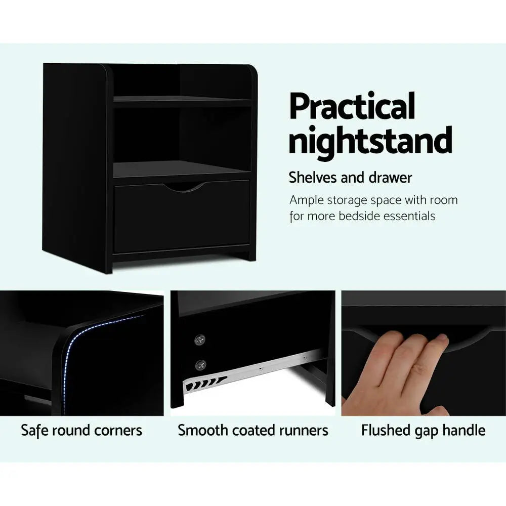 Bedside Table 1 Drawer with Shelf - Fara Black