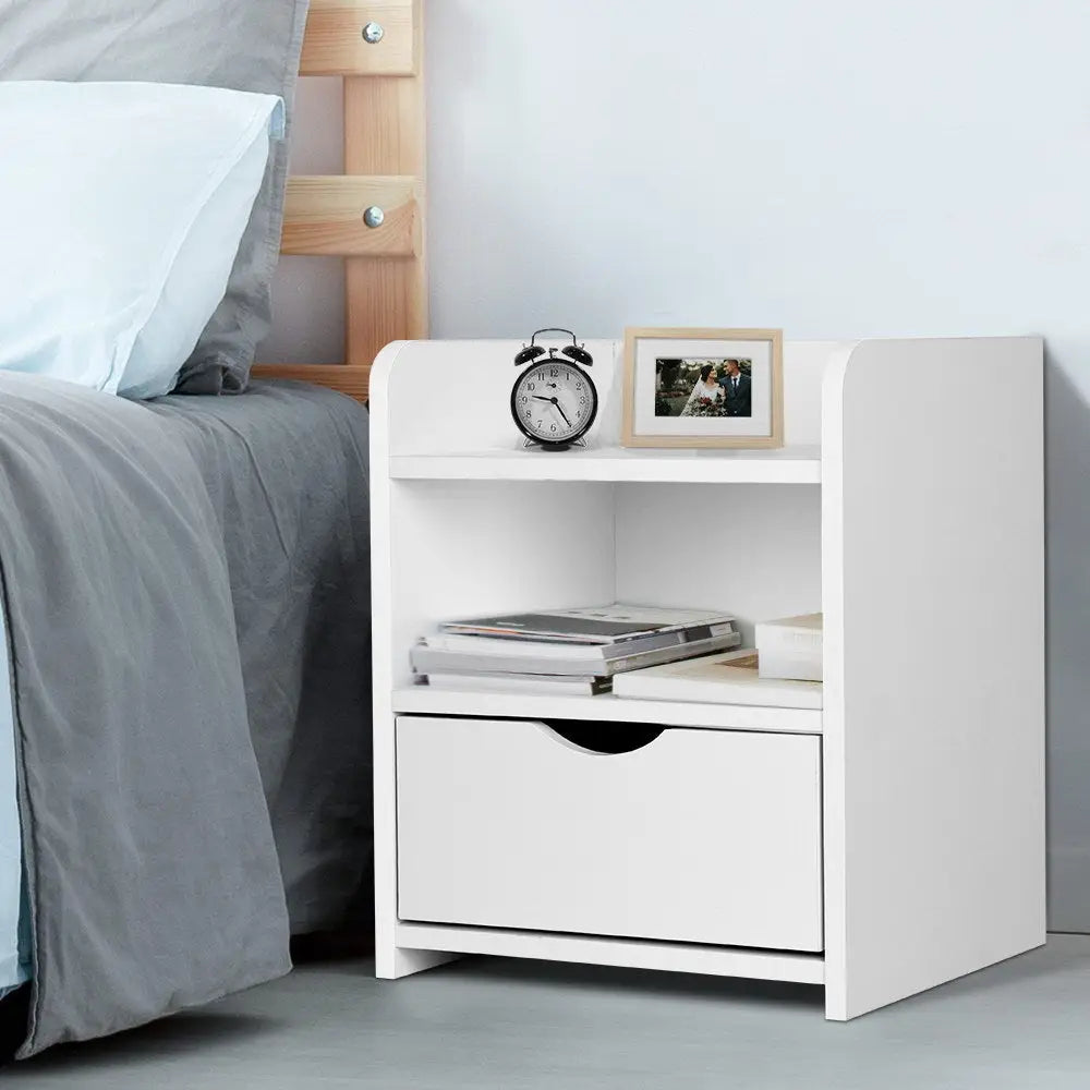Bedside Table 1 Drawer with Shelf - Fara White