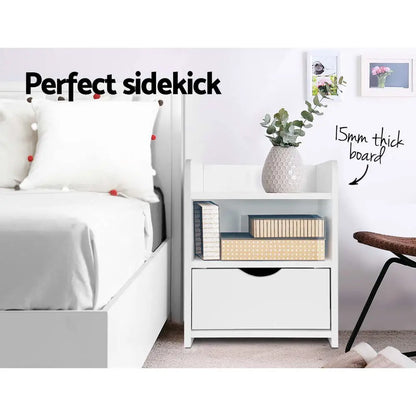 Bedside Table 1 Drawer with Shelf - Fara White
