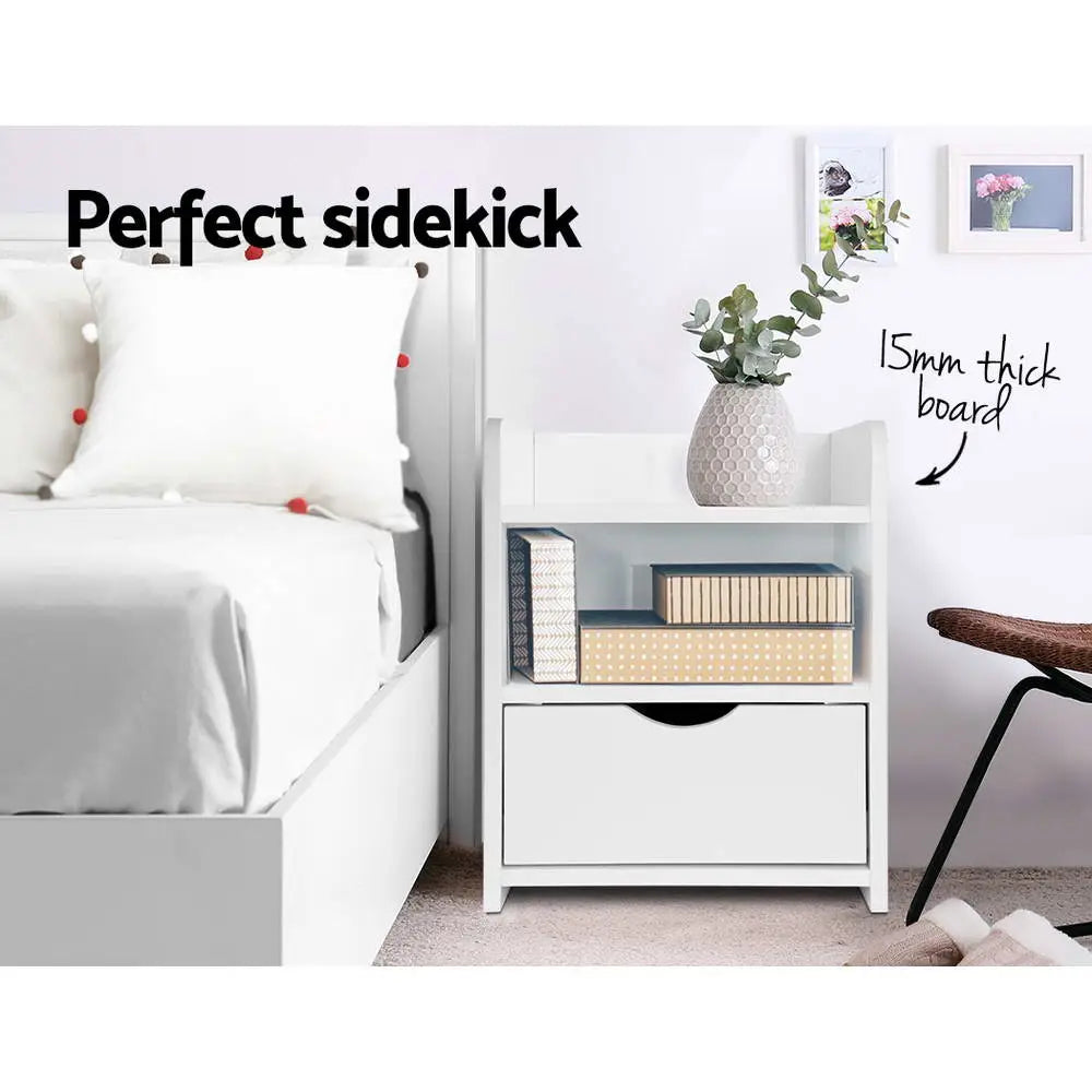 Bedside Table 1 Drawer with Shelf - Fara White