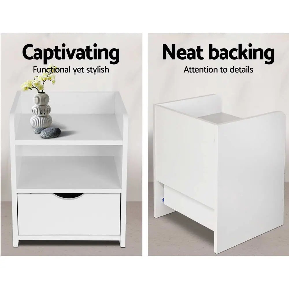 Bedside Table 1 Drawer with Shelf - Fara White