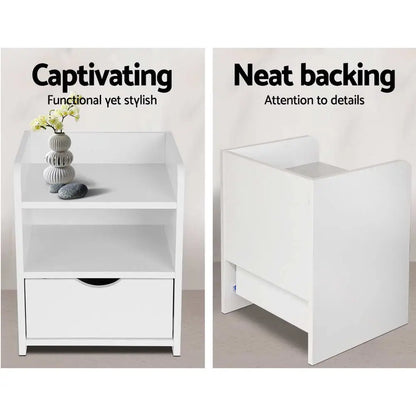 Bedside Table 1 Drawer with Shelf - Fara White