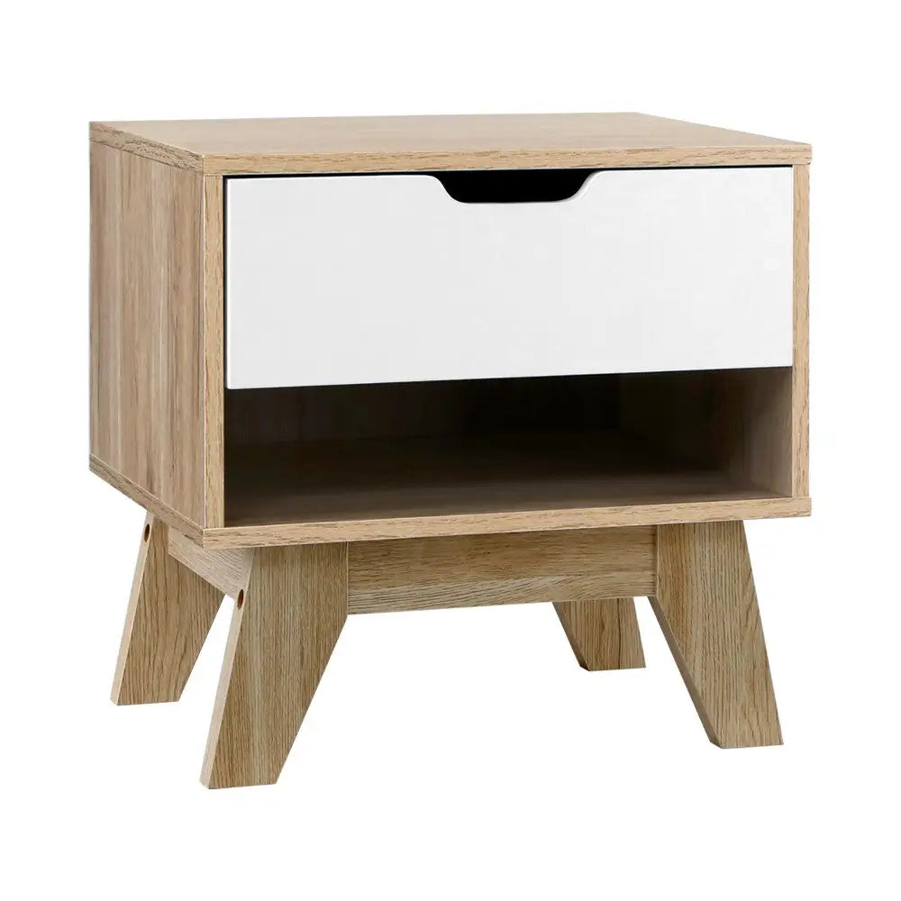 Bedside Table 1 Drawer with Shelf - Iker White & Oak