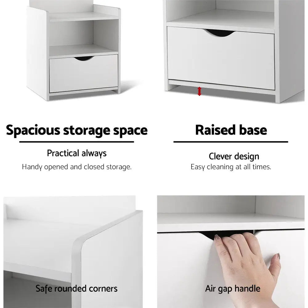 Bedside Table 1 Drawer with Shelves - Evermore White