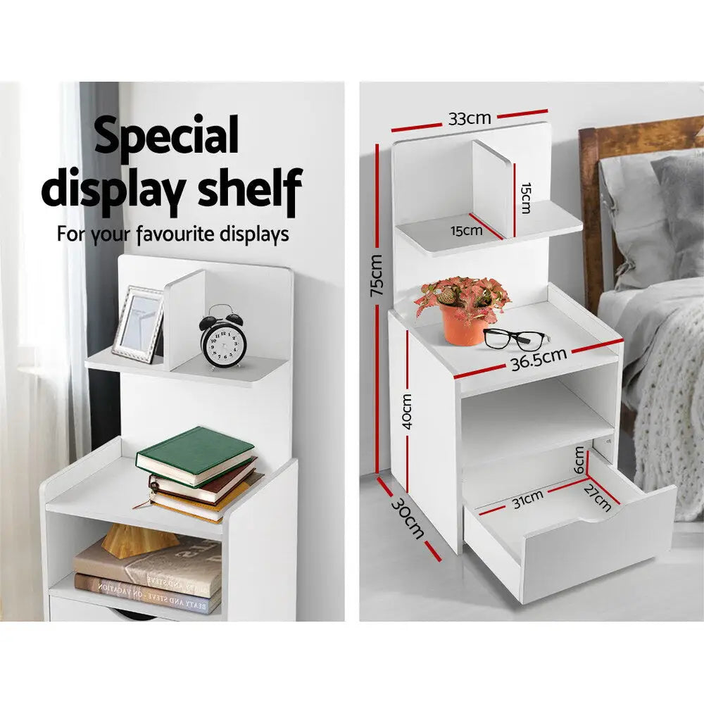 Bedside Table 1 Drawer with Shelves - Evermore White