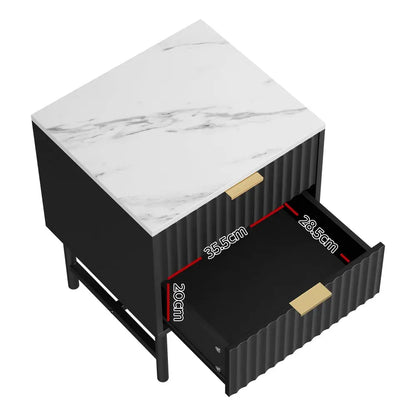 Bedside Table 2 Drawers - Black