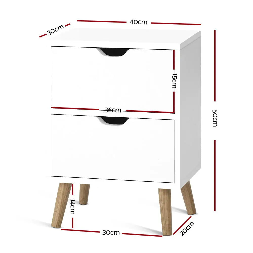 Bedside Table 2 Drawers - Boden White