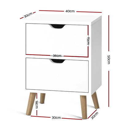 Bedside Table 2 Drawers - Boden White
