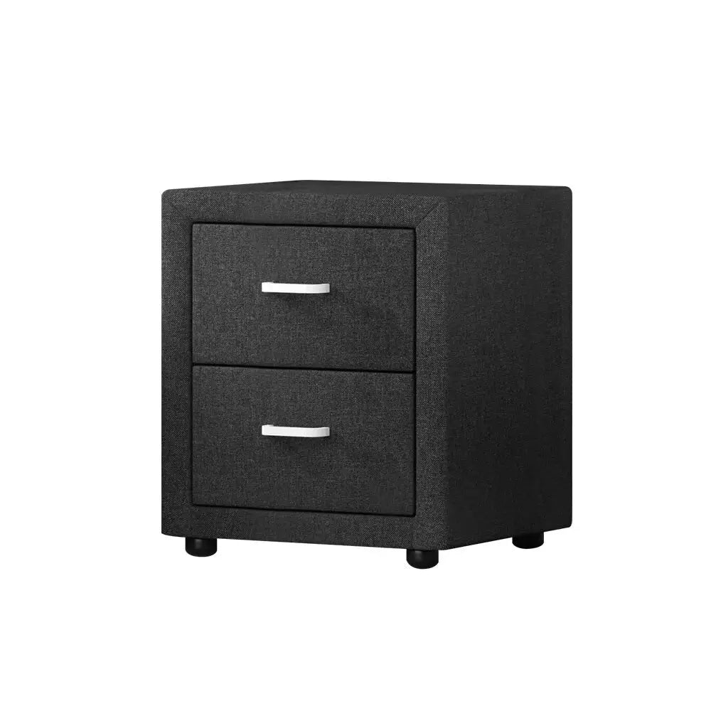 Bedside Table 2 Drawers Fabric - Caden Charcoal