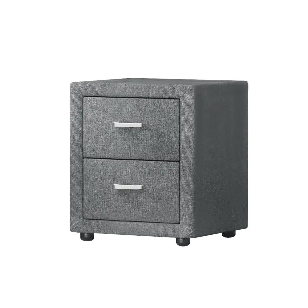 Bedside Table 2 Drawers Fabric - Caden Grey
