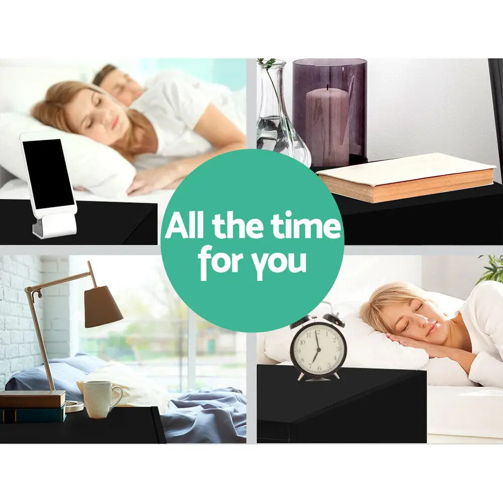 Bedside Table 2 Drawers Lift-up Storage - Coley Black