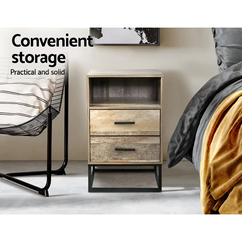 Bedside Table 2 Drawers with Shelf - Badan
