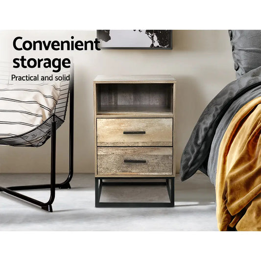 Bedside Table 2 Drawers with Shelf - Badan