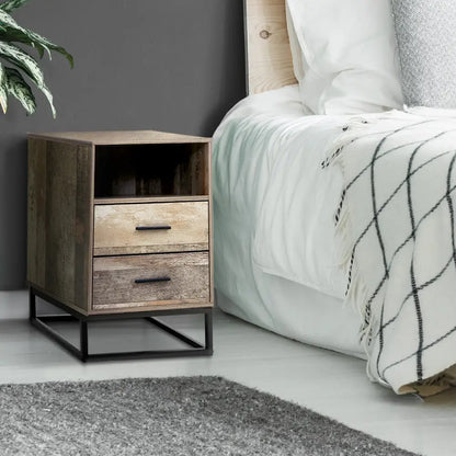 Bedside Table 2 Drawers with Shelf - Badan