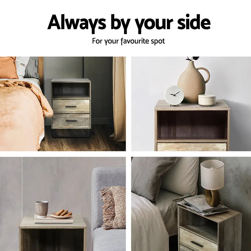 Bedside Table 2 Drawers with Shelf - Badan