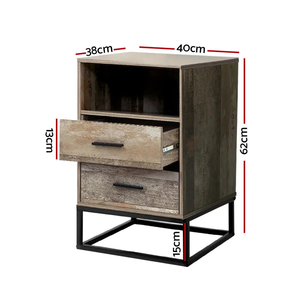 Bedside Table 2 Drawers with Shelf - Badan