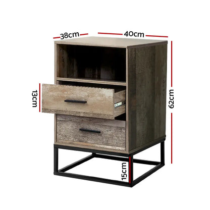 Bedside Table 2 Drawers with Shelf - Badan