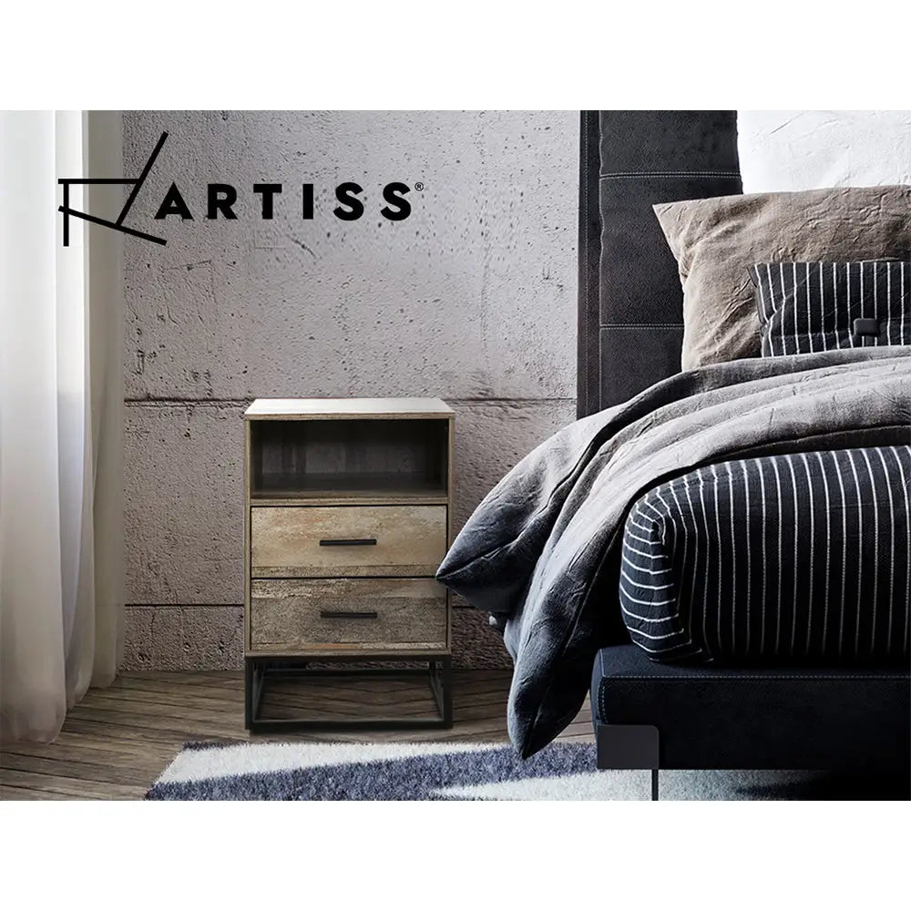 Bedside Table 2 Drawers with Shelf - Badan