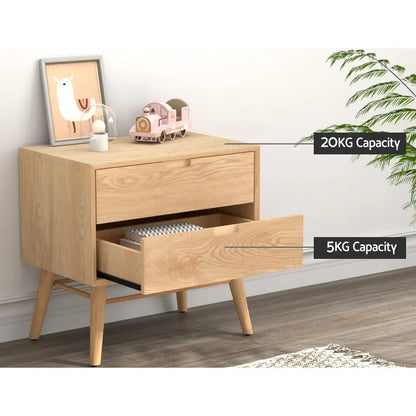 Bedside Table Drawers Side End Storage Cabinet Nightstand Oak Gino