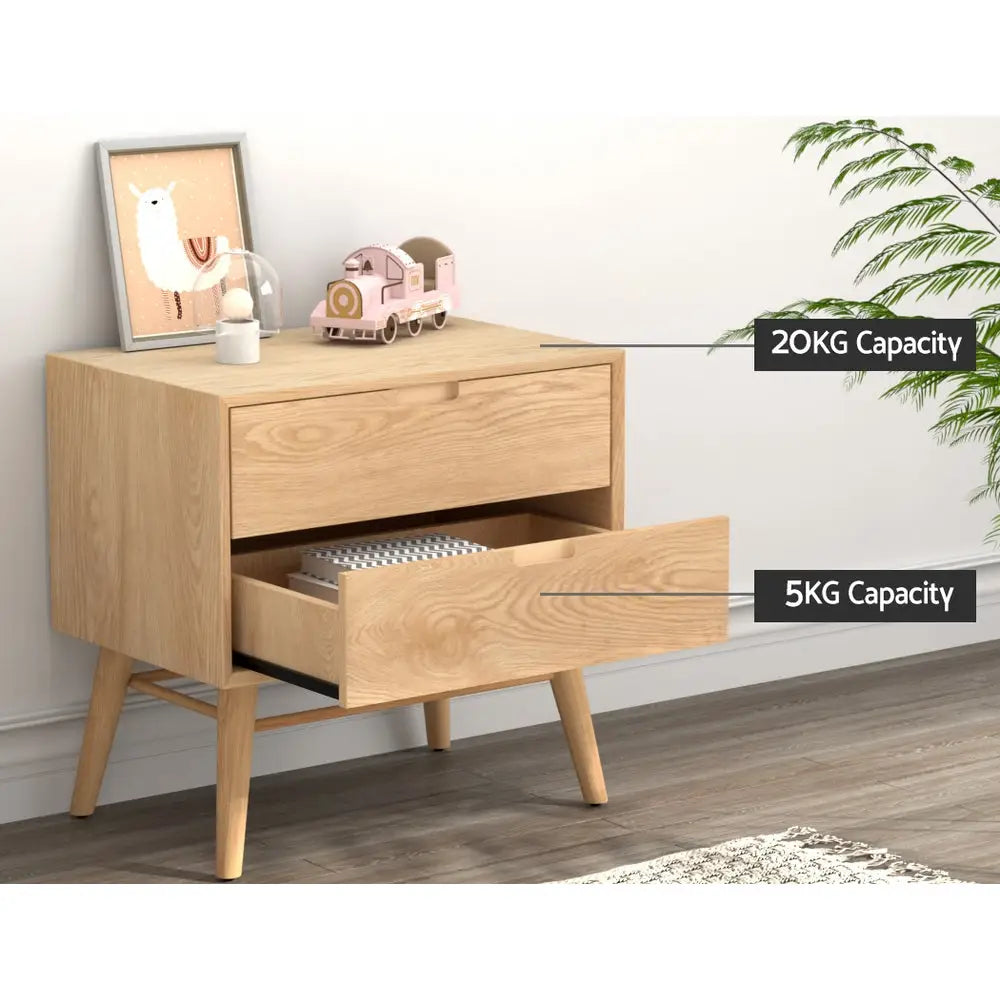 Bedside Table Drawers Side End Storage Cabinet Nightstand Oak Gino