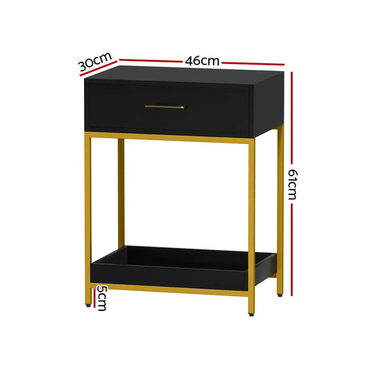 Bedside Table Drawers Side Shelf Storage Nightstand Black Mason