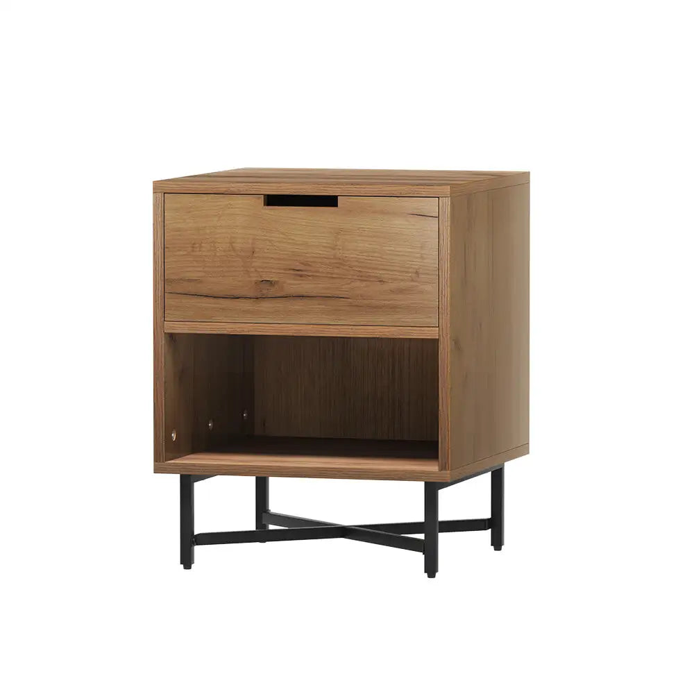 Bedside Table Drawers Side Shelf Storage Nightstand Rust Oak Kravu