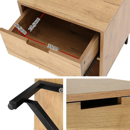 Bedside Table Drawers Side Shelf Storage Nightstand Rust Oak Kravu