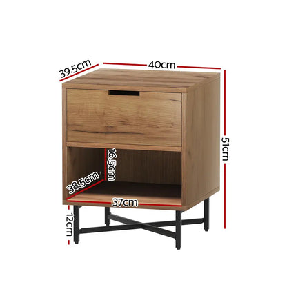 Bedside Table Drawers Side Shelf Storage Nightstand Rust Oak Kravu