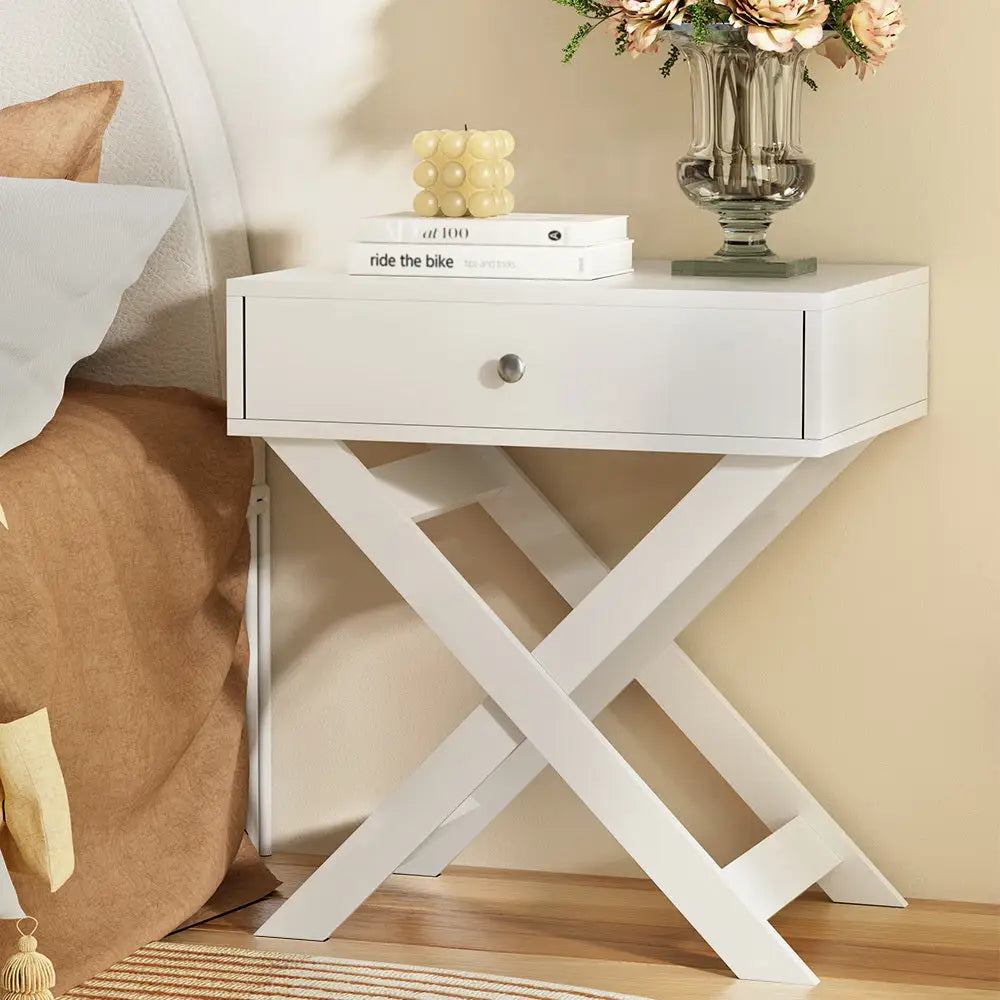 Bedside Table Drawers Side Storage Cabinet Nightstand White Qara